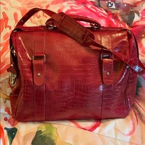 Red crocodile travel tote